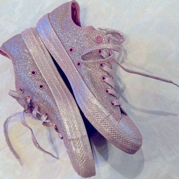 Converse Pink Glitter Athletic Shoes All Star Chuck’s Men’s 7 Women’s 9 - Picture 5 of 14